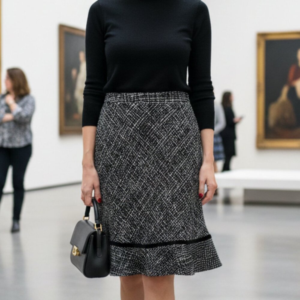 GAP Black /White A-line Tweed Classic Lined Skirt Size 4 Wool Blend Y2K Preppy